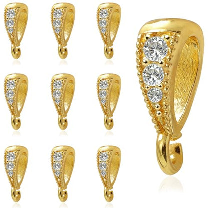 stino 10PCs Small Pendant Bail Clasps for Jewelry (18K Gold Plated) | 10 Pack, Jewelry Connectors, Necklace Bails ,Secure, Jewelry Making - color: 18K Gold Plated
