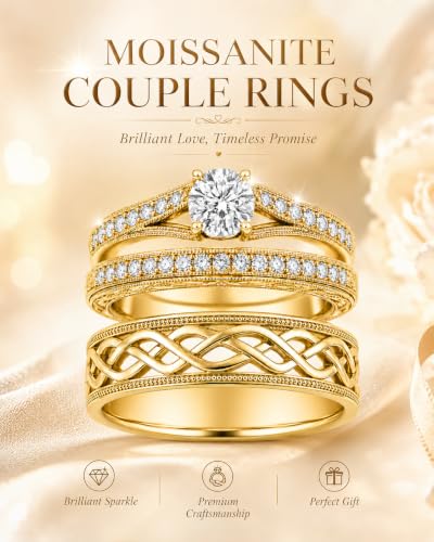 3Piece Moissanite Ring Set for Couples 925 10K 14K 18K Moissanite Wedding Ring - style: Ring