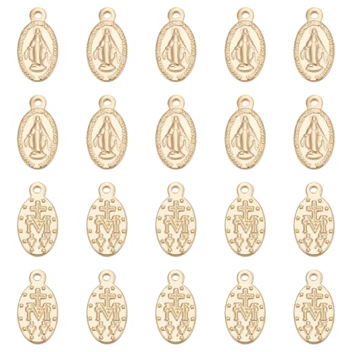 UNICRAFTALE 10pcs Oval Extender Chain Drop 304 Stainless Steel Pendants Oval with Virgin Mary Charms Golden Color 15mm End Drop Charm Connector for DIY Jewelry Making - color: Golden-S