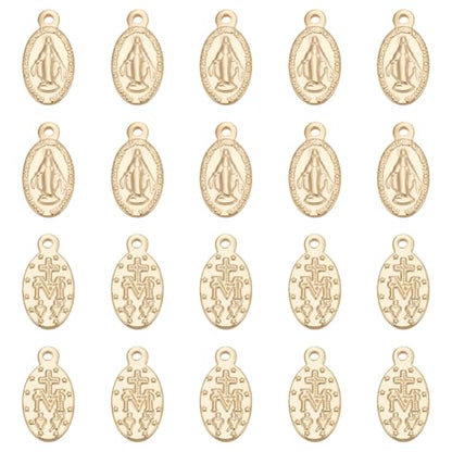 UNICRAFTALE 10pcs Oval Extender Chain Drop 304 Stainless Steel Pendants Oval with Virgin Mary Charms Golden Color 15mm End Drop Charm Connector for DIY Jewelry Making - color: Golden-S