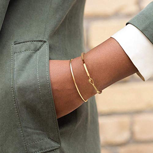 PERNNLA PEARL Dainty Gold Bar Bracelet for Women Simple Delicate Thin Cuff Bangle Hook Bracelet 18K Gold Plated Handmade Minimalist Jewelry - color: 2.Cuff Bangle