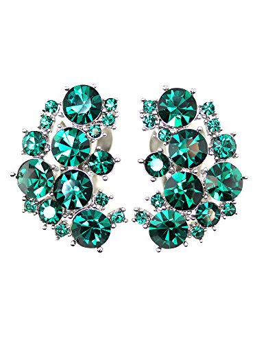 Faship Gorgeous Clip Ons Floral Earrings - color: Green/Silvertone