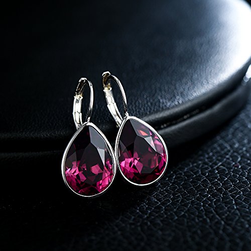 Xuping Jewelry Huggies Crystal Teardrop Earrings for Women Clear Crystals Leverback Silver Earring Fashion Party Jewelry Gifts - color: Purple