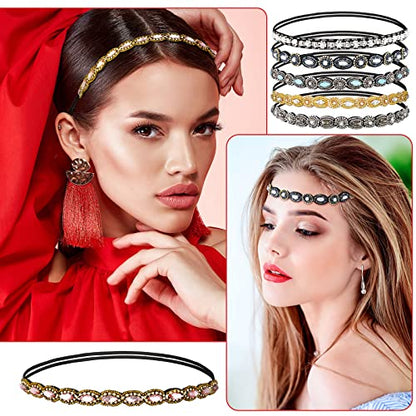 Jutom 6 Pack Rhinestone Beaded Headbands for Women, Elastic Rhinestone Hairbands Hair Accessories, Stretchy Fashionable Crystal Hairbands for Back to School Prom, Women Girls Birthday Gift