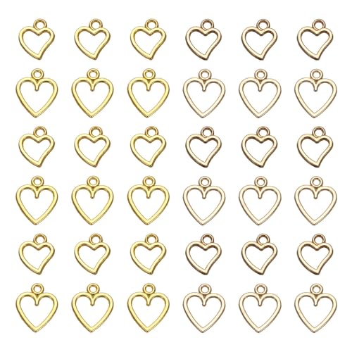 MECCANIXITY Heart Charm, Alloy Love Heart Pendants Valentines Love Dangle Connector Charm Bulk for Jewelry Making Necklace Bracelet Earrings, Cyan - color: Gold/ Light Gold