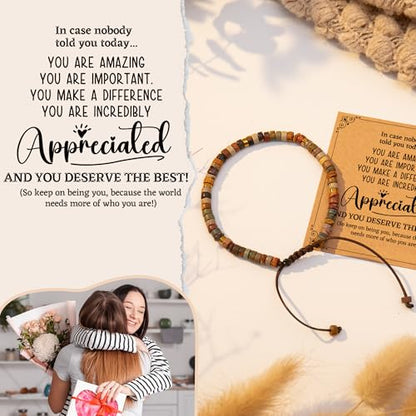 Inspirational Bracelet Gifts for Women, Natural Stone Beaded Bracelets | Thinking of You Get Well Soon Encouragement Healing Bracelets Christmas Day Birthday Gifts for Women Friends Sister - color: A-D JASPER STONE-APPRECIATED