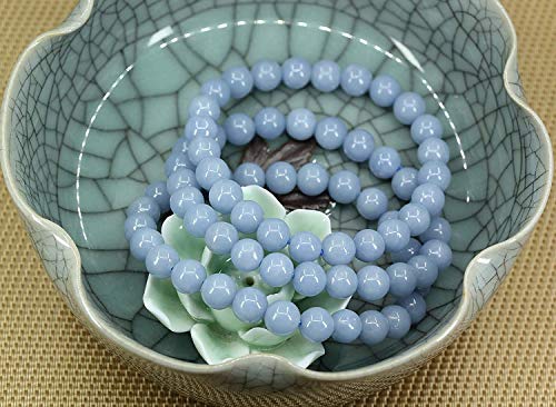 Angelstones Gemstones 8mm Round Beads Healing Crystal Bracelet for women | Natural Gemstone, Handmade Gifts for Women, Healing Crystal Round Beaded Stretch Bracelets, Unisex Jewelry for Women and Men - color: Blue Angelite