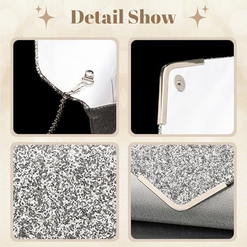 YYW 4 Pieces Women Evening Handbags Clutch Purse Bag with Rhinestone Crystal Jewelry Set for Wedding Party - color: Silver