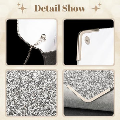 YYW 4 Pieces Women Evening Handbags Clutch Purse Bag with Rhinestone Crystal Jewelry Set for Wedding Party - color: Silver