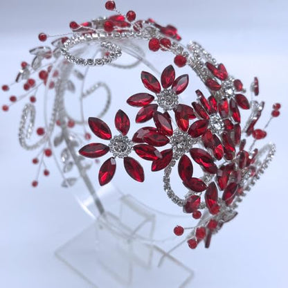Rhinestone Bride Headband, Wedding Headpiece for Brides, Bridal Hair Accessories(Red) - color: Red