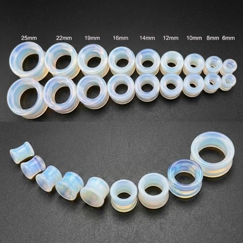 Hollow Tunnels Opalite Organic Stone Ear Plugs Gauges Sold in Pairs - style: 12MM-1/2 INCH