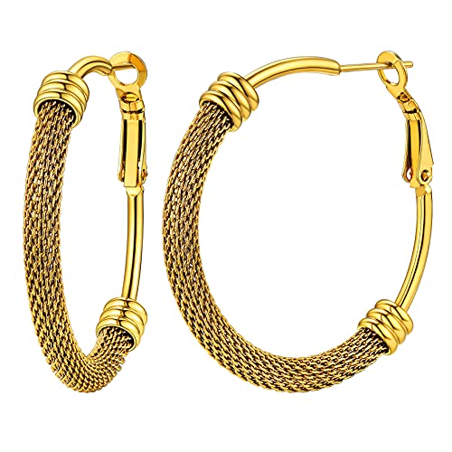 ChainsHouse 30/40/60/80mm Hoop Earrings for Women,Chunky Earrings in 18K Gold Plated/Silver/Black,Minimalist Jewelry Round Tube Hoops Fits Sensitive Ears|Hypoallergenic&Waterproof,with Gift Box - color: A:gold plated-mesh tube, size: 40MM