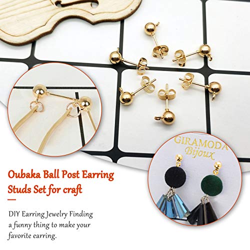 150Pcs Ball Post Earring Studs for Jewelry Making,Earring Studs Ball Post Earrings with Loop with 200Pcs Butterfly Earrings Back Replacements for DIY Jewelry Making Findings(KC Gold) - color: KC Gold
