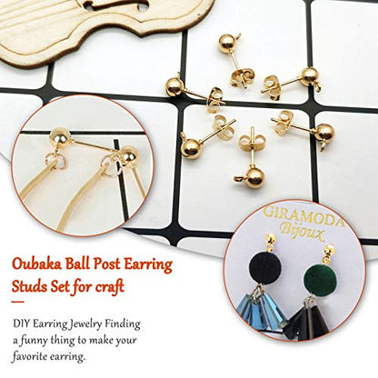 150Pcs Ball Post Earring Studs for Jewelry Making,Earring Studs Ball Post Earrings with Loop with 200Pcs Butterfly Earrings Back Replacements for DIY Jewelry Making Findings(KC Gold) - color: KC Gold