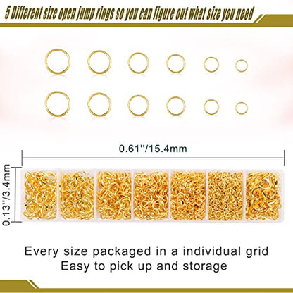 Jump Rings for Jewelry Making Kit, 1500 pcs Jewelry Repair Kit for Necklace Bracelet, Lobster Clasps and Closures Repair Supplies Kit with Pliers Tweezers-Gold - color: Gold