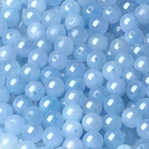 LAIDANLA Aquamarine 6mm Natural Stone Beads Round Loose Gemstone Stone Beads for DIY Bracelet Necklace Earrings Jewelry Making Polishing Genuine Real Beading Crystal 96PCS 2 Strand 32" - color: L-Aquamarine, size: 6mm
