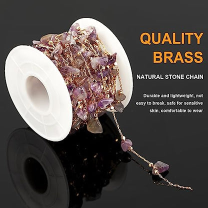 KYUNHOO 5M KC Gold Plated Brass Chain for Jewelry Making Supply Findings | Purple Irregular Natural Stone Necklace Chains Bulk Charm Crafting Chain with Jump Rings lobster Clasps for Women Men DIY - color: Natural Stone-Purple