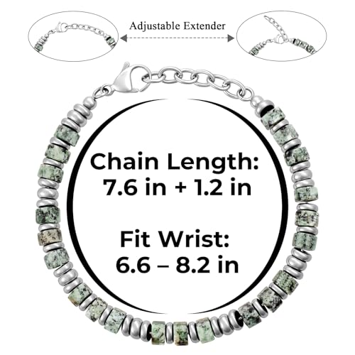 SIUMAL Mens Bracelet, Boho Stainless Steel Bracelets for Men, Beaded Bracelets, Jewelry Gifts for Husband, Father, Friends - color: Forest Green