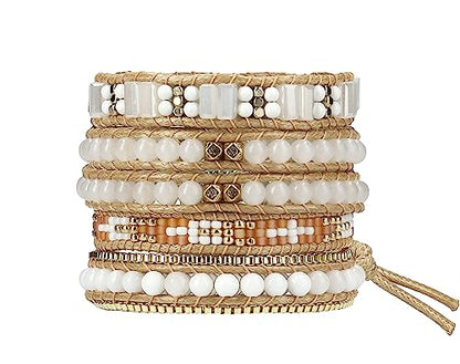 Bracelet for Women – Handmade Vegan Boho Natural Stone Layered Bracelet, Thailand Bohemian Stackable Beaded Wrap Bracelets, Summer Hippie Bracelet Stack, Fashion Jewelry Gifts - color: A16-Nude