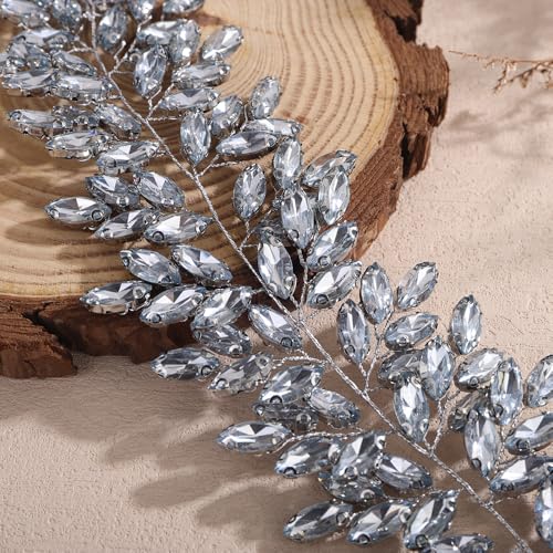 Missgrace Women Silver Green Black Red Blue Handmade Full Crystal Rhinestone Large Headband Hair Vine Shinny Headpiece Bridal Wedding Hair Accessories for Women (Mint blue) - color: Mint blue