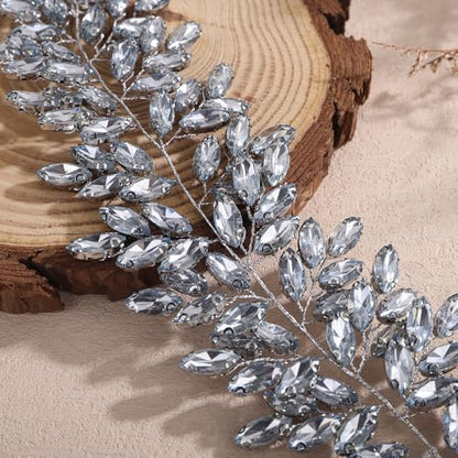 Missgrace Women Silver Green Black Red Blue Handmade Full Crystal Rhinestone Large Headband Hair Vine Shinny Headpiece Bridal Wedding Hair Accessories for Women (Mint blue) - color: Mint blue
