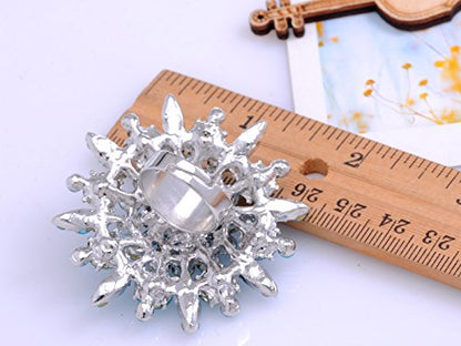 Alilang Adustable Silver Blue Purple Iridescent Crystal Rhinestones Snowflake Flower Floral Ring - color: Blue