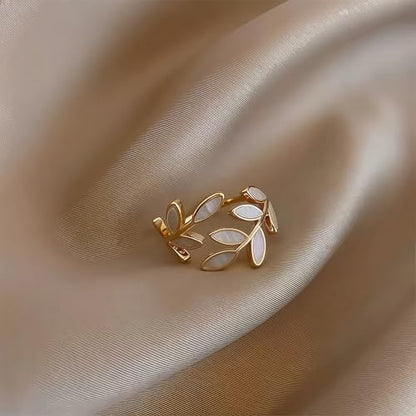 Mettclasi Women's 14K Gold Plated Stackable Ring Crystal Inlaid Dainty Trendy Cute Adjustable Open Twist Rings Jewelry Gifts - style: Leaf