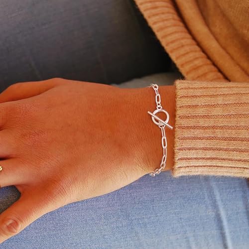 Dainty Bracelets for Women Paperclip Chain Bangles Handmade Tiny Cute Oval and Round Beaded Bracelet 316L Stainless Steel Jewelry Gift for Best Friend - style: Circular bracelet-Silver