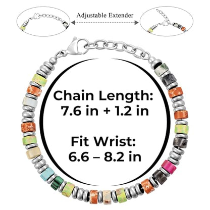 SIUMAL Mens Bracelet, Boho Stainless Steel Bracelets for Men, Beaded Bracelets, Jewelry Gifts for Husband, Father, Friends - color: Silver & Colorful