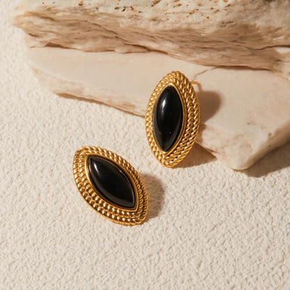 RAUCHBE Big Chunky Gold Earrings for Women Vintage Black Oval Earring Onyx Statement Earrings Trendy Jewelry - style: Stud A