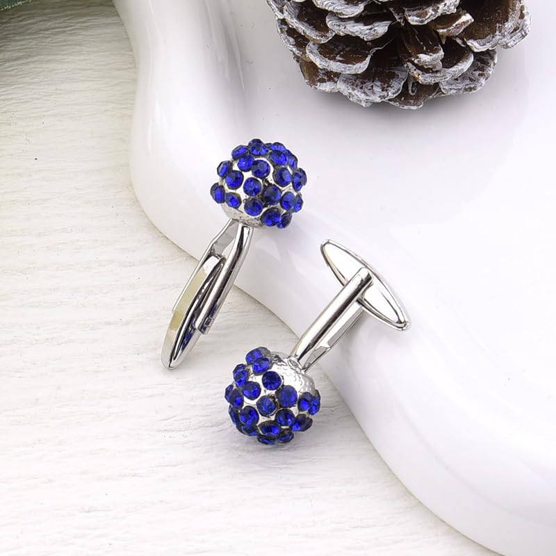 Round Rhinestone Cufflinks for Men Tuxedo Shirt Studs Crystal Ball Cufflinks French Cuff Links for Men Wedding Business Prom - color: Blue