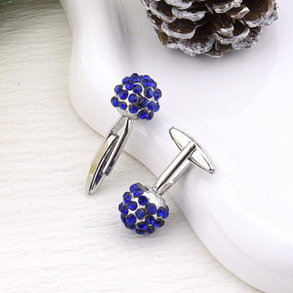 Round Rhinestone Cufflinks for Men Tuxedo Shirt Studs Crystal Ball Cufflinks French Cuff Links for Men Wedding Business Prom - color: Blue