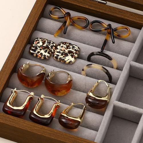 Sureio 6 Pairs Tortoise Shell Earrings for Women Leopard Resin Earrings Resin Brown Chunky Gold Hoops Jewelry Gift