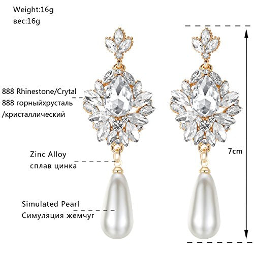 Flower Teardrop Bridal Wedding Dangle CZ Earrings in Silver/Gold Tone for Women Girl Bride Gift … - color: H-Gold
