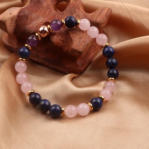 KSQS Healing Stone Bead Bracelet for Women, Natural Gemstones Balance Protection Bracelet, Spiritual Crystal Beads Bracelet Anxiety Relief with Meaning Card - color: Inner Peace