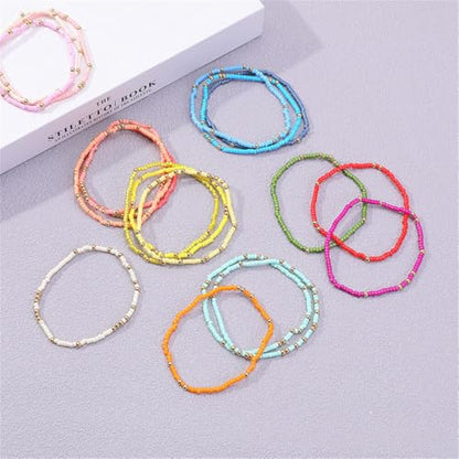 18Pcs Boho Stackable Beaded Bracelets for Women Colorful Handmade Multilayered Rice Beads Anklets Set Summer Beach Bohemian Jewelry Gift - color: Style 2 Multicolor