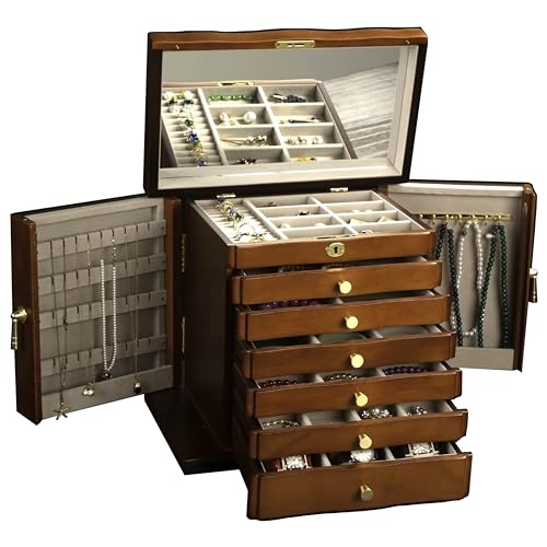 Solid Wood Jewelry Box, 9-Layer Large Jewelry Organizer for Women | Wooden Jewelry Box for Women, Large Solid Wood Jewelry Organizer Storage, Lockable 9-Layer Butterfly Vintage, Velvet Lined - style: Vintage(MIR)