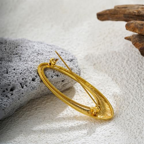 Minimalist Oval Brooch for Women Men Gold-Tone Geometric Lapel Pin Dainty Elliptical Badge for Suit Tie Dress Hat Bag Simple Fashion Jewelry Boutonniere Corsage Accessory