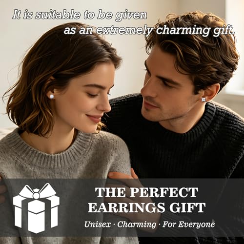 ONESING 6 Pairs Stud Earrings for Women 14K Gold/Silver Plated Hypoallergenic Cubic Zirconia Earrings Studs Stianless Round Square Heart CZ Stud Earrings Set for Women Men - color: Silver