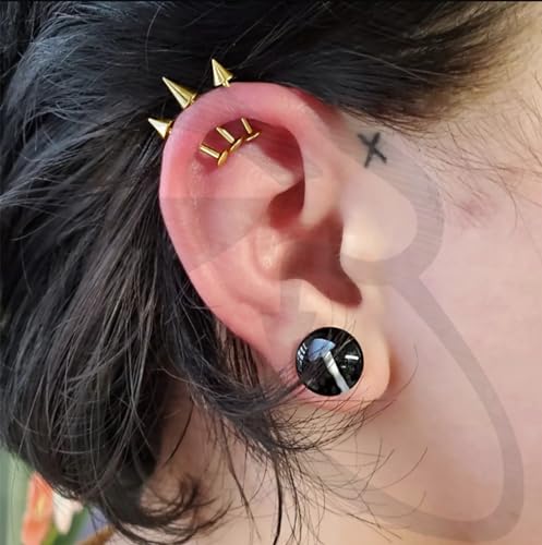 ZS 20G Spike Nose Rings Studs, 18G Stainless Steel Spike Stud Earrings, 16G Septum Lip Rings Cartilage Tragus Helix Piercing for Women Men - color: 24pcs 16g gold lip ring