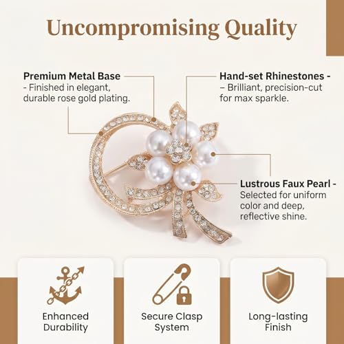 QCWN Large Flower Brooches and Pins for Women Vintage Rhinestone Sunflower Brooch Costume Jewelry Lapel Hat Pins for Wedding Dresses Bouquet Gifts - style: 4Pcs Rose Gold Tone