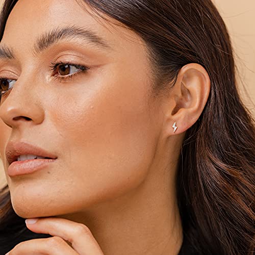 PAVOI 14K Gold Plated Dainty Stud Earrings for Women, CZ Earring Piercing | Hypoallergenic Earrings with 925 Sterling Silver Posts, Bolt, Moon, Star & Flower Celestial Studs with Cubic Zirconia - style: Lightning