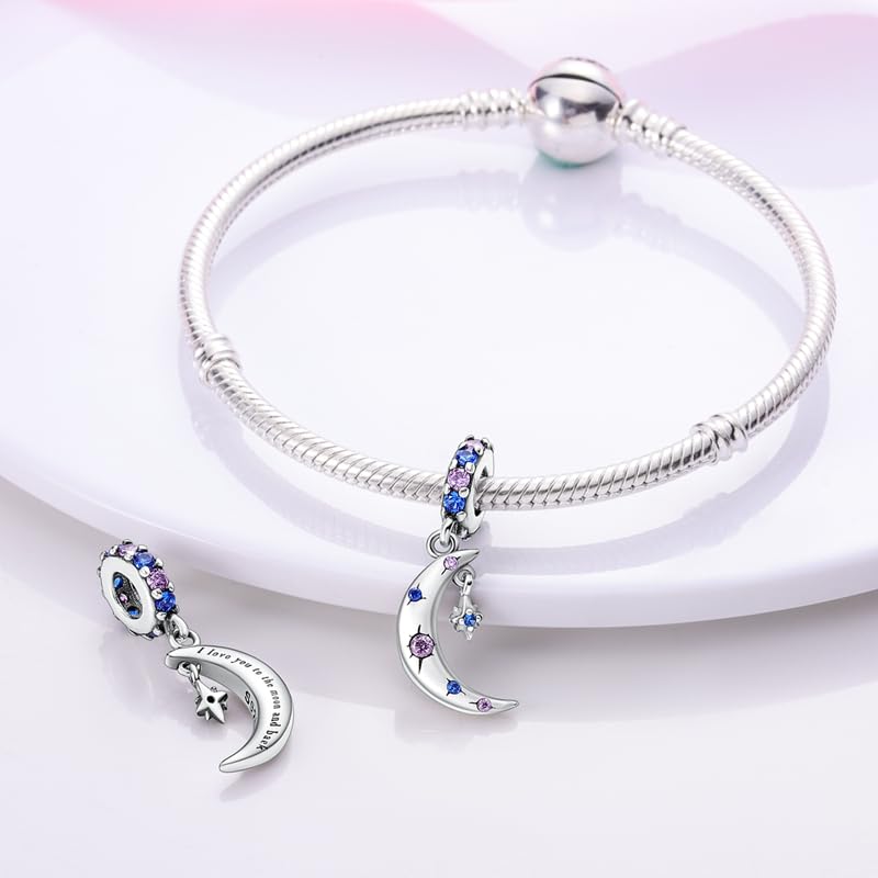 925 Sterling Silver Charms for Bracelets and Necklaces Beads Jewelry Charms for Women - color: Moon Charm