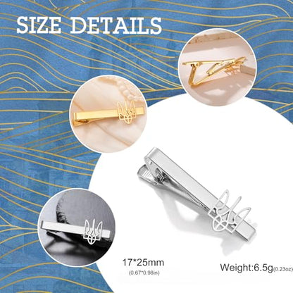 Dreamtimes Ukrainian Symbol Tie Clip Ukrainian Tie Clasp for Men Ukraine Trident Inspired Jewelry Ukraine Remembrance Tie Clip Patriotic Gift - color: Silver
