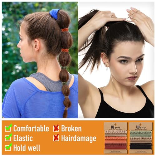 24 Pcs Boho Hair Tie Bracelets, 4 Styles Cute Elastics for Thin and Thick Hair/Pony Tails, 6 Colors No-Damage Accessories (I-Boho) - color: I-Boho