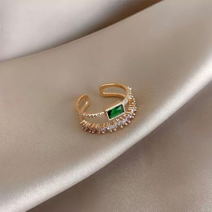 Mettclasi Women's 14K Gold Plated Stackable Ring Crystal Inlaid Dainty Trendy Cute Adjustable Open Twist Rings Jewelry Gifts - style: Square Emerald