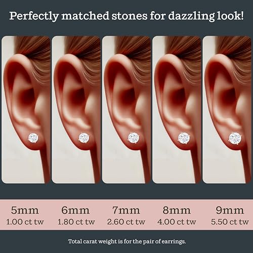 KEZEF Sterling Silver Stud Earrings for Women & Men - 4-Prong Setting Cubic Zirconia Earrings Studs - Premium CZ S925 Hypoallergenic - Available in 14K White and Yellow Gold, Rose Gold - 3mm to 9mm - color: 14K Rose Gold, size: 7mm - Noticeable
