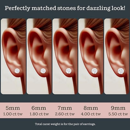 KEZEF Sterling Silver Stud Earrings for Women & Men - 4-Prong Setting Cubic Zirconia Earrings Studs - Premium CZ S925 Hypoallergenic - Available in 14K White and Yellow Gold, Rose Gold - 3mm to 9mm - color: 14K Rose Gold, size: 7mm - Noticeable