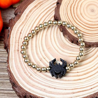 Halloween Gold Beaded Bracelets Wooden Pumpkin Ghost Bat Spider Beads Stretch Bracelet Funny Halloween Holiday Party Gifts for Women - color: D