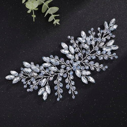 Boho Light Blue Crystal Silver Headband for Women Girls Wedding Bridal Handmade Branches Headpiece Special Occasion Hair Styling Jewelry (Silver) - color: Silver